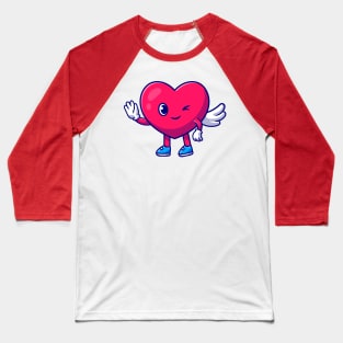 Cute Heart Angel Love Waving Hand Cartoon Baseball T-Shirt